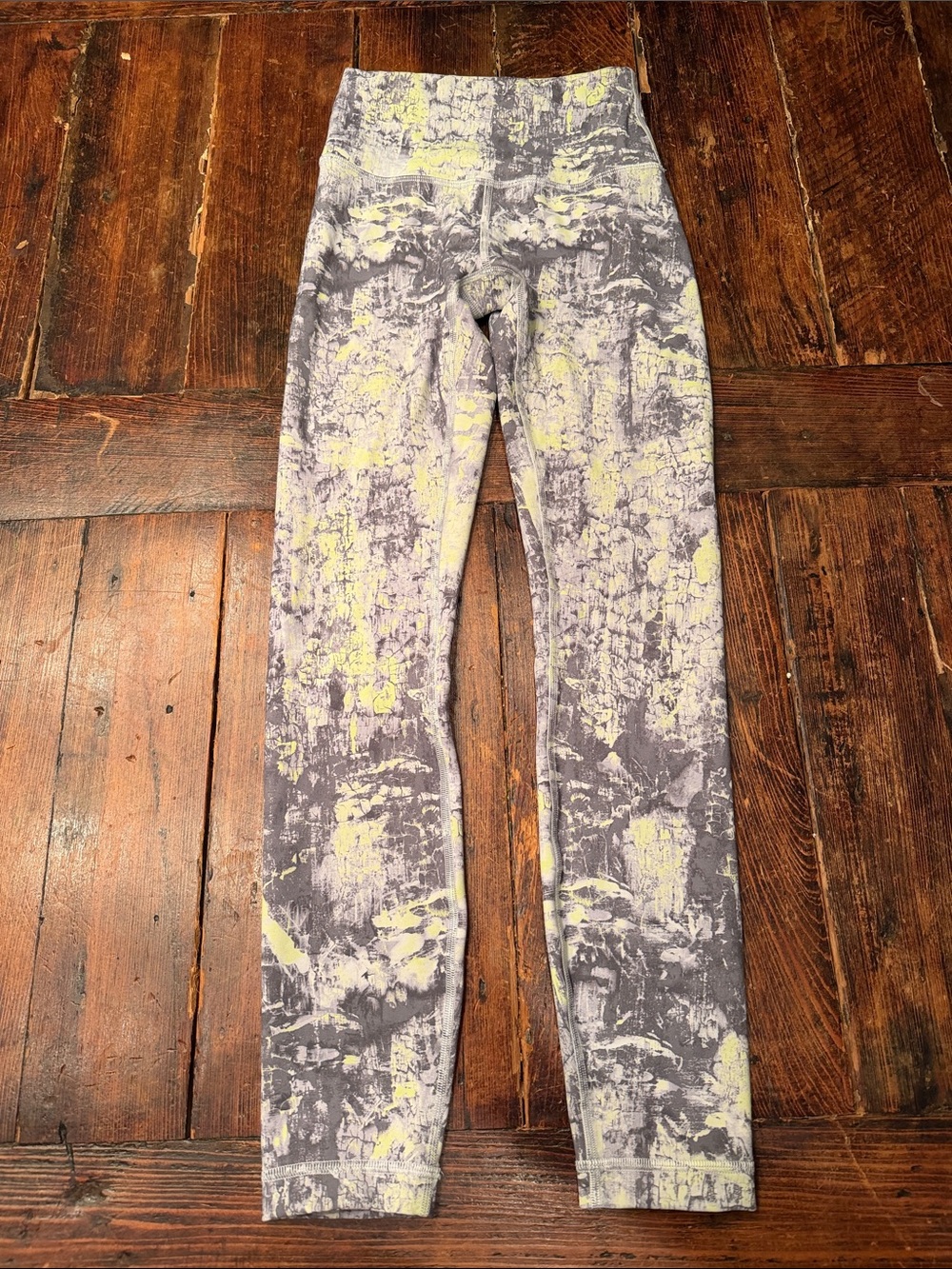 lululemon Wunder Train Gray and Pale Yellow Abstract Leggings-Size 2